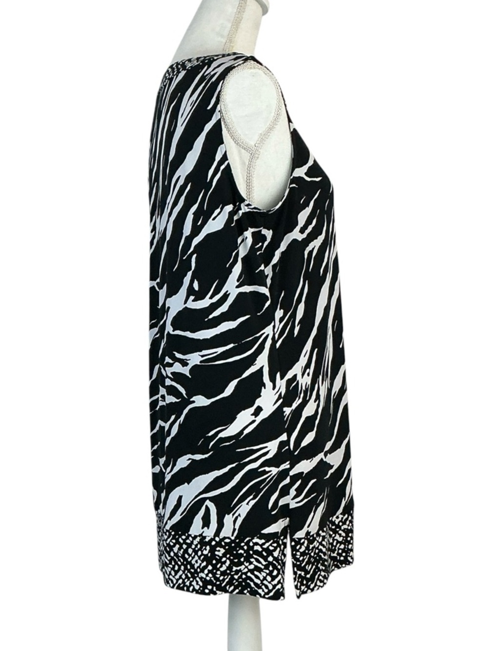 Zebra Animal Print Top Sleeveless Kehole Tunic Tank Blouse Black White Large - Picture 6 of 16